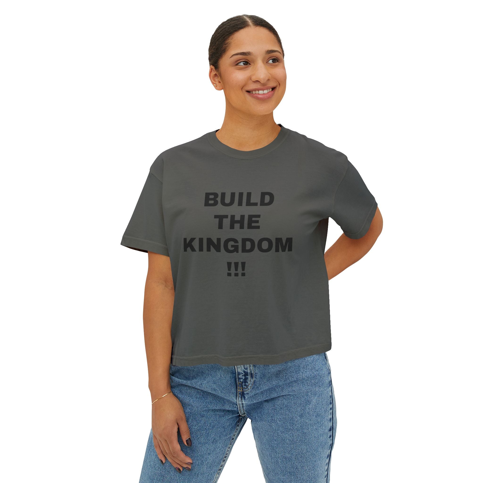 Christian Message Boxy Tee — "Build the Kingdom / Spread the Gospel"