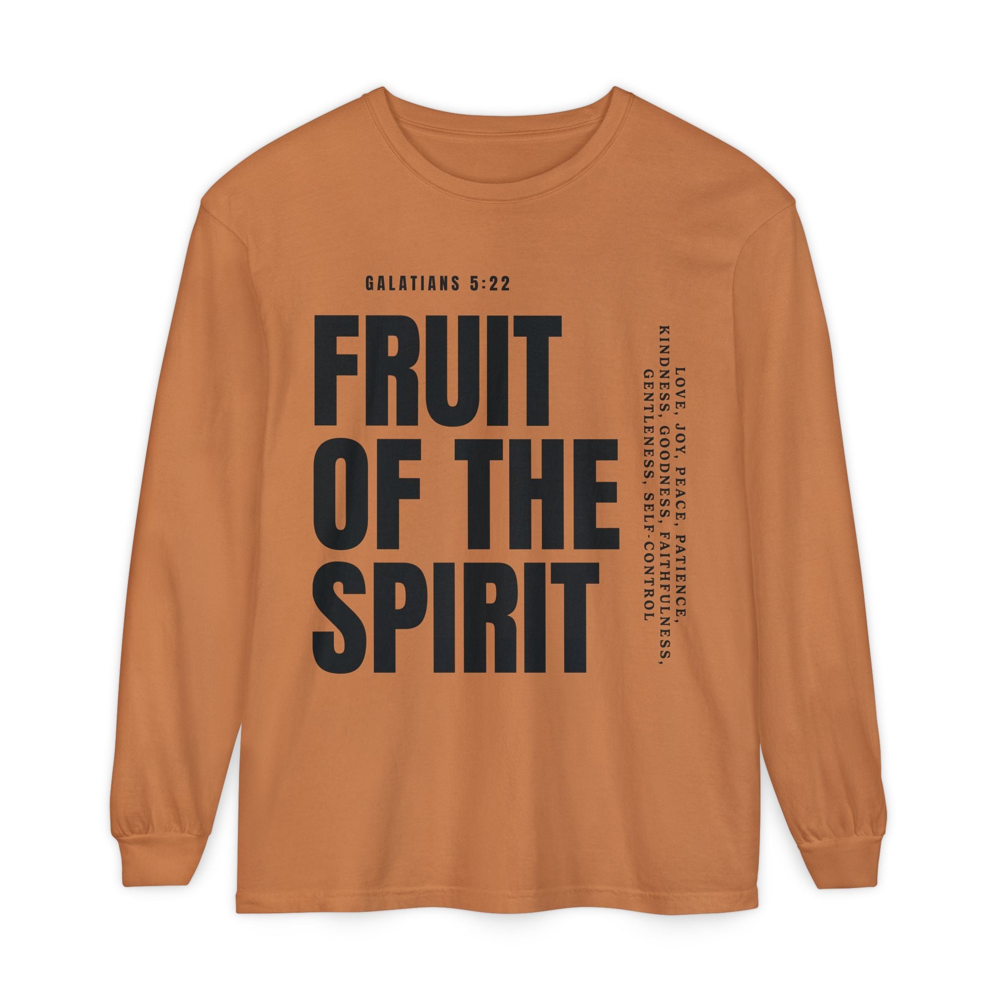 Fruit of the Spirit Long Sleeve Tee — Galatians 5:22 Christian Graphic Shirt (Be Fruitful)
