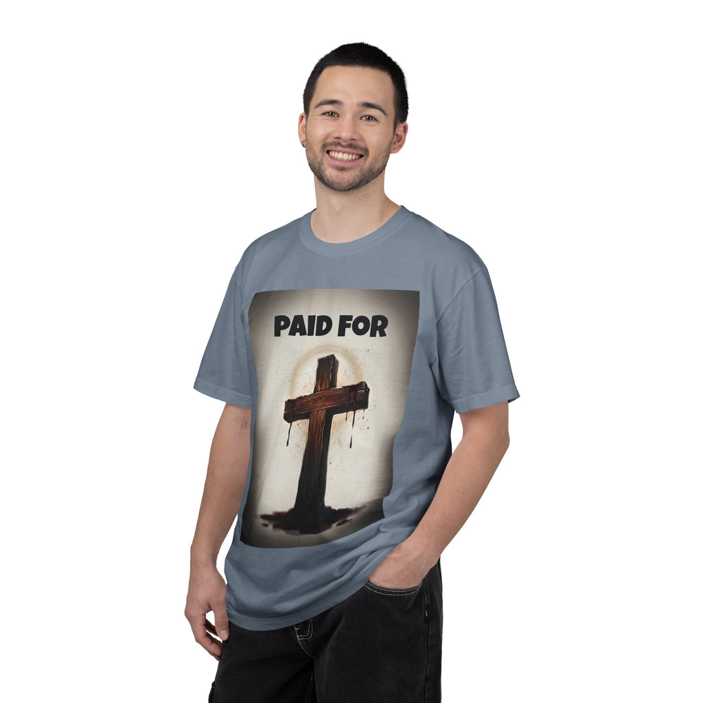 Christian T-Shirt — "Paid For" Cross Design with Rom. 10:13 Back