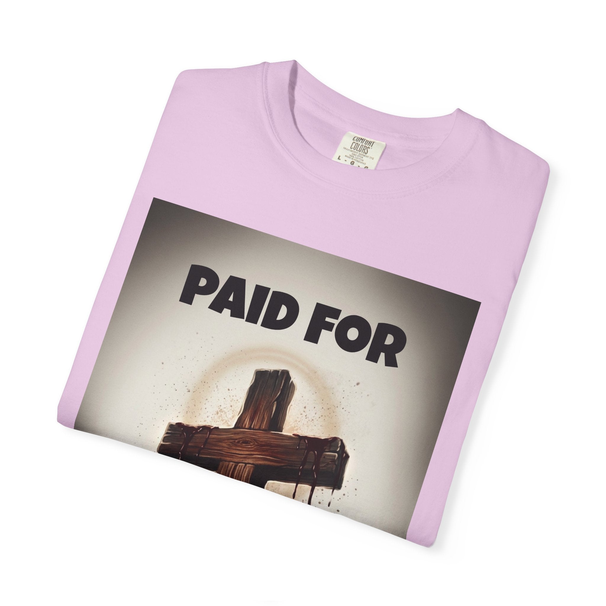 Christian T-Shirt — "Paid For" Cross Design with Rom. 10:13 Back