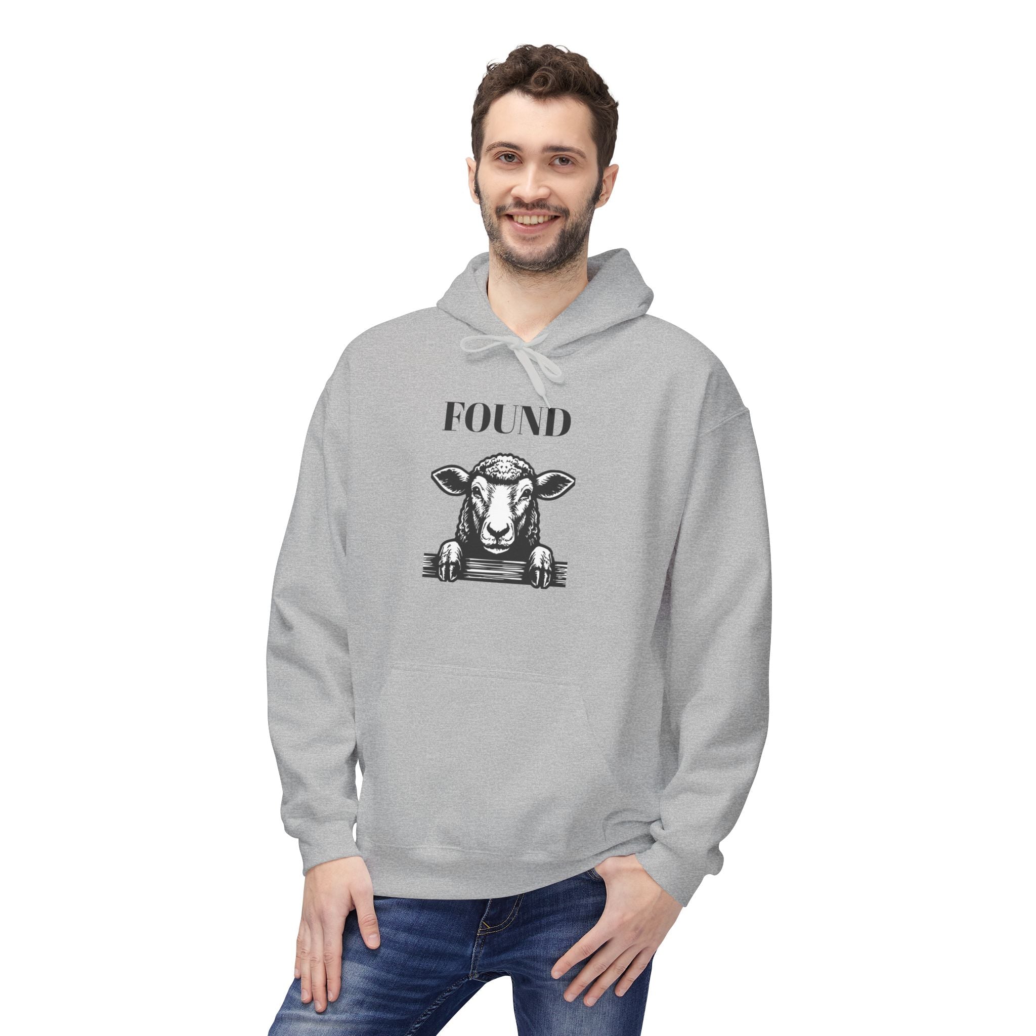Sheep Graphic Hoodie – "FOUND" Front & Luke 15:7 Back Religious Pullover