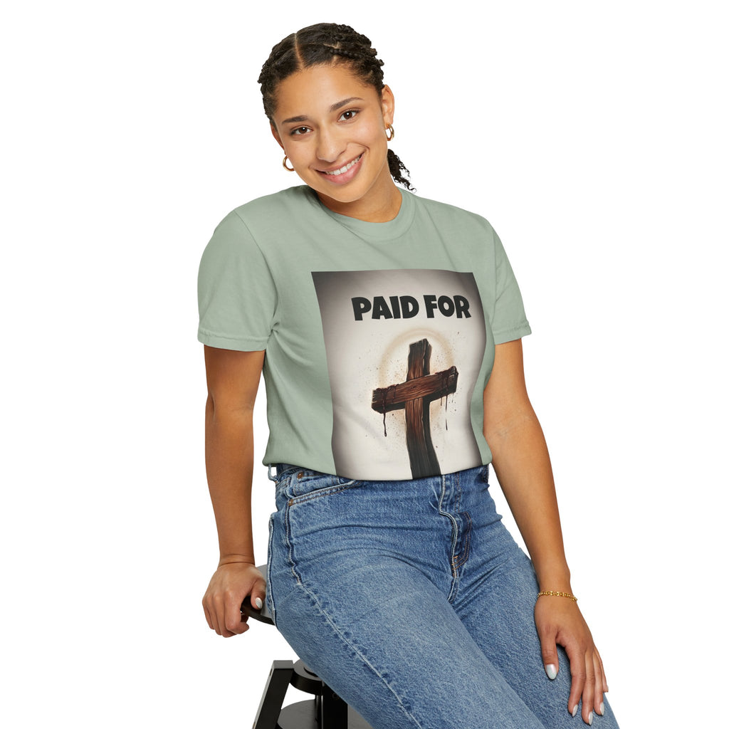 Christian T-Shirt — "Paid For" Cross Design with Rom. 10:13 Back