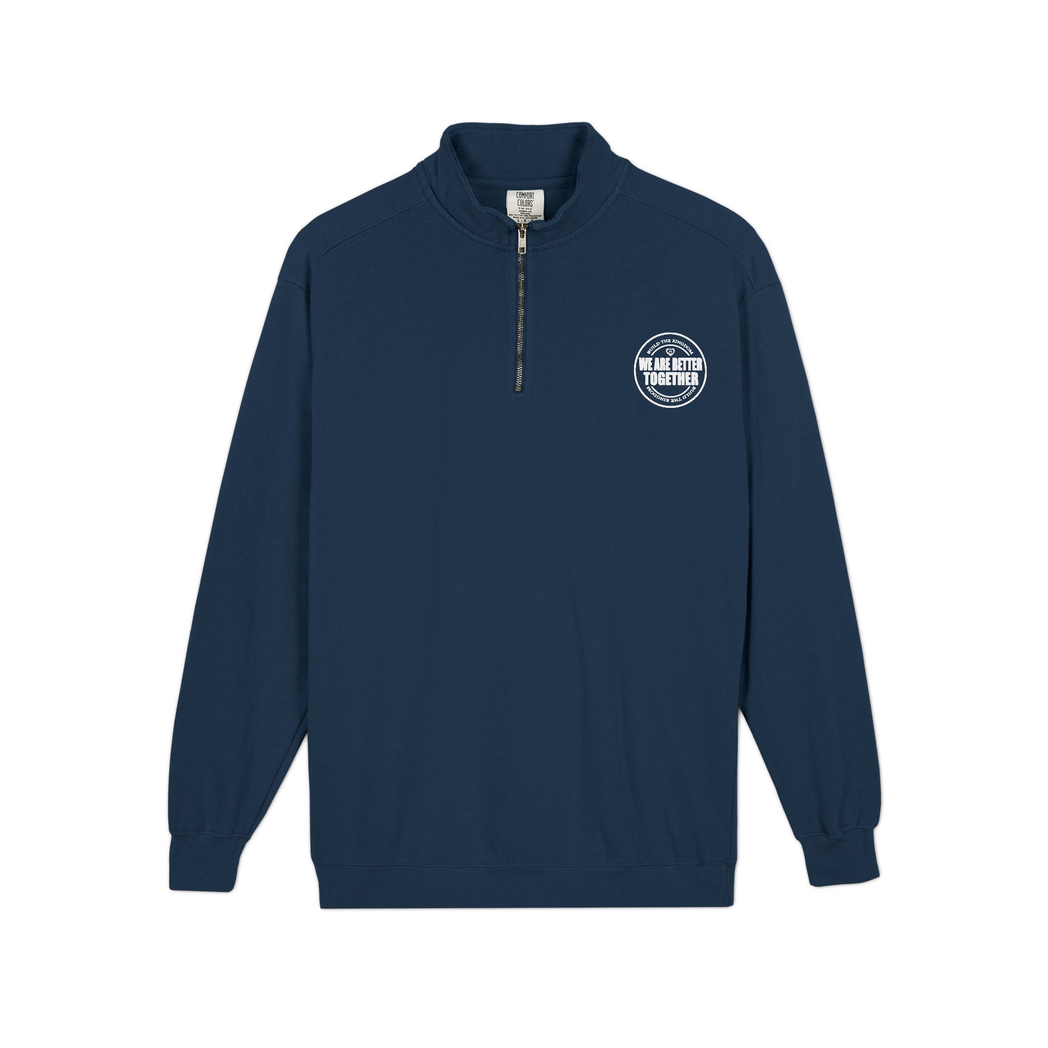 Quarter-Zip Sweatshirt — Small Chest Badge & Back Cross Graphic (Faith-Inspired)