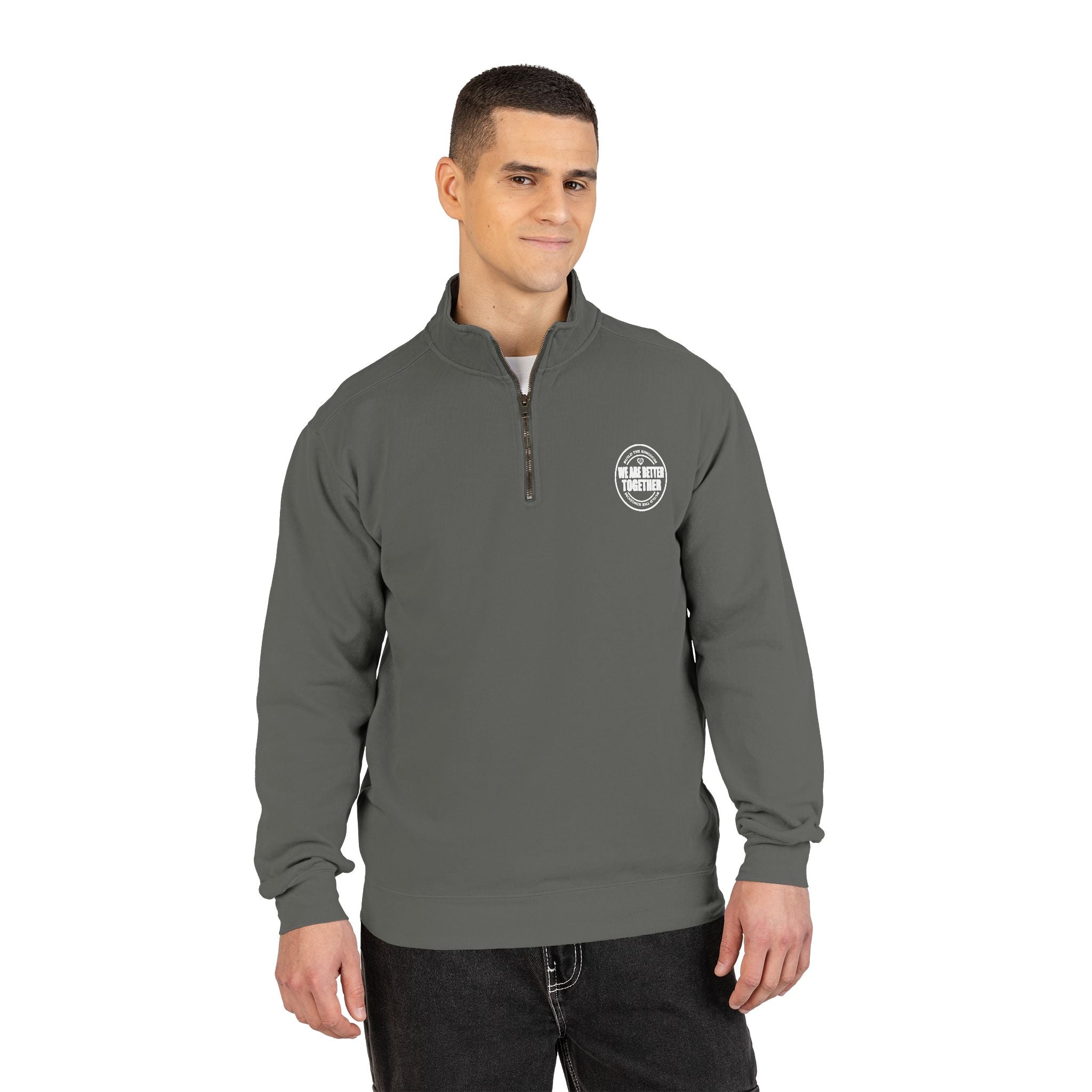 Quarter-Zip Sweatshirt — Small Chest Badge & Back Cross Graphic (Faith-Inspired)