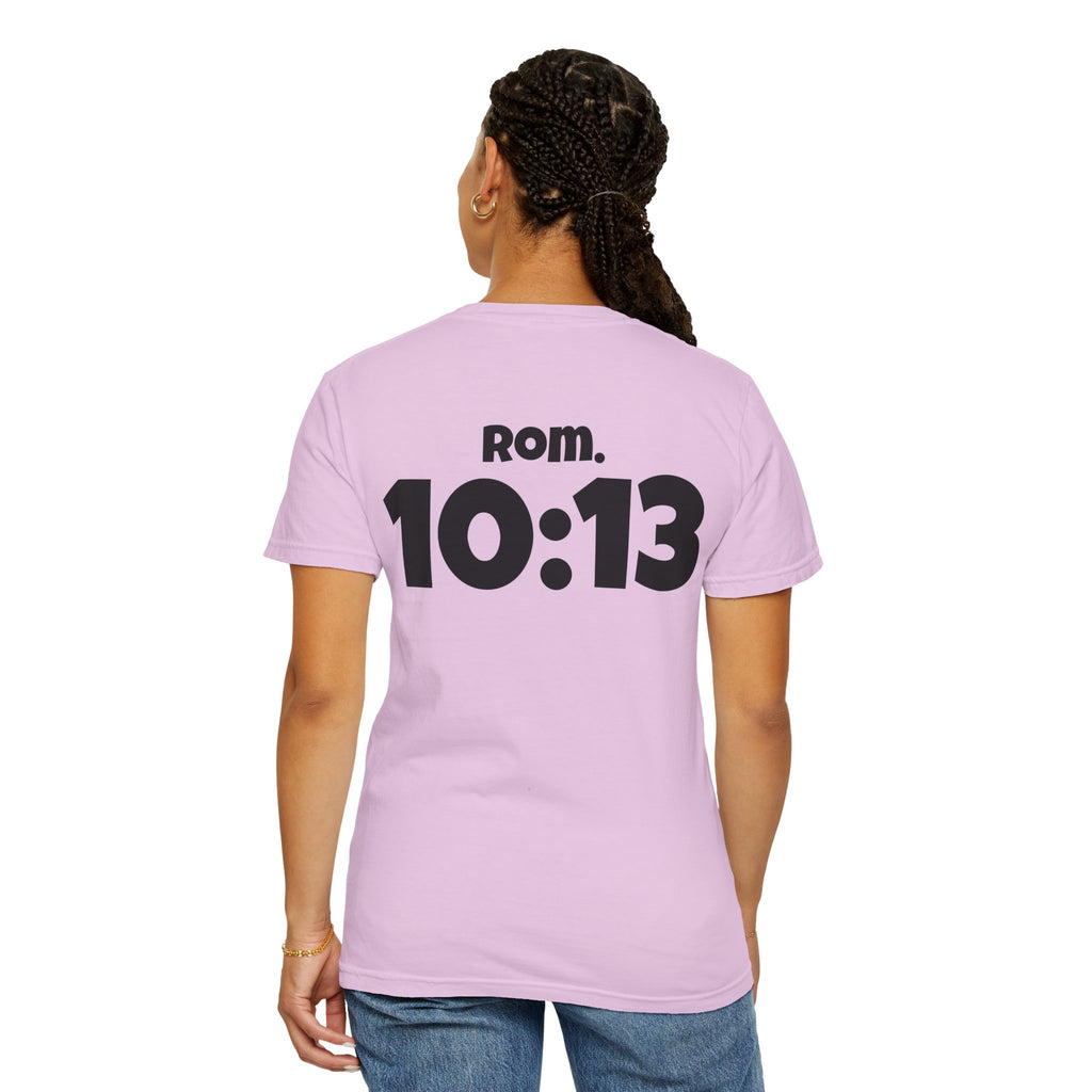 Christian T-Shirt — "Paid For" Cross Design with Rom. 10:13 Back