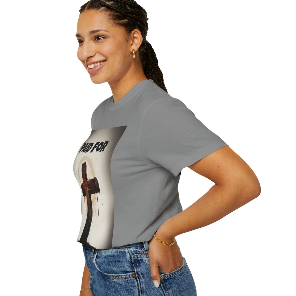 Christian T-Shirt — "Paid For" Cross Design with Rom. 10:13 Back