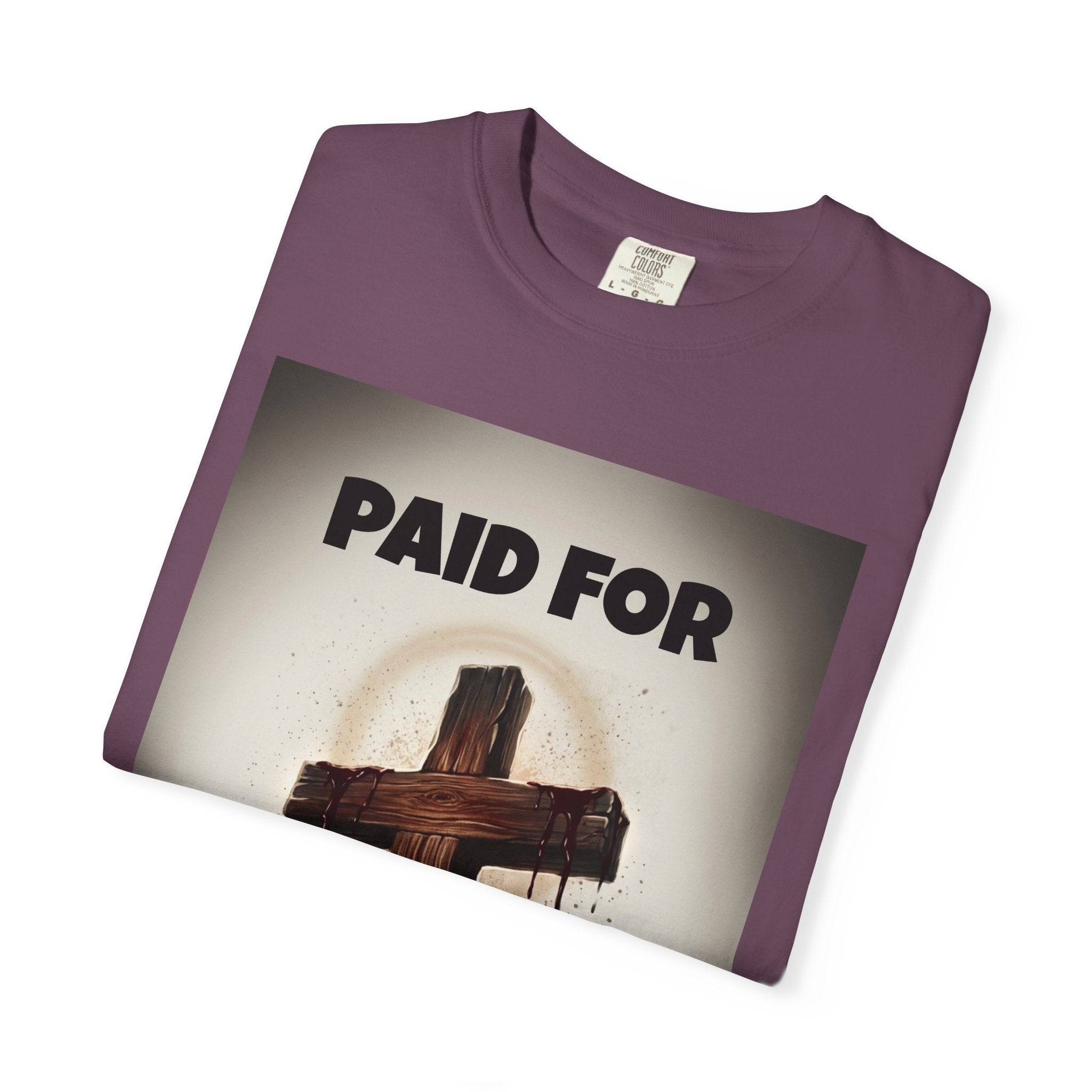 Christian T-Shirt — "Paid For" Cross Design with Rom. 10:13 Back
