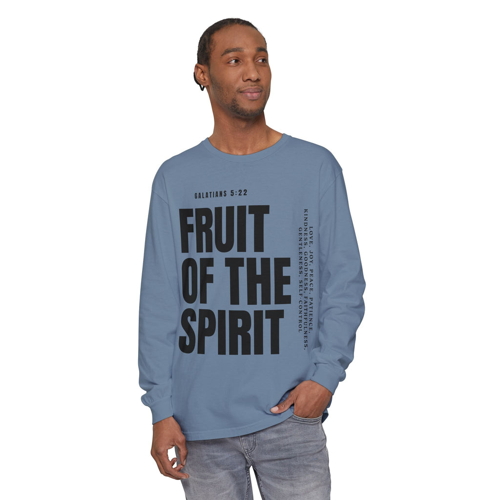 Fruit of the Spirit Long Sleeve Tee — Galatians 5:22 Christian Graphic Shirt (Be Fruitful)