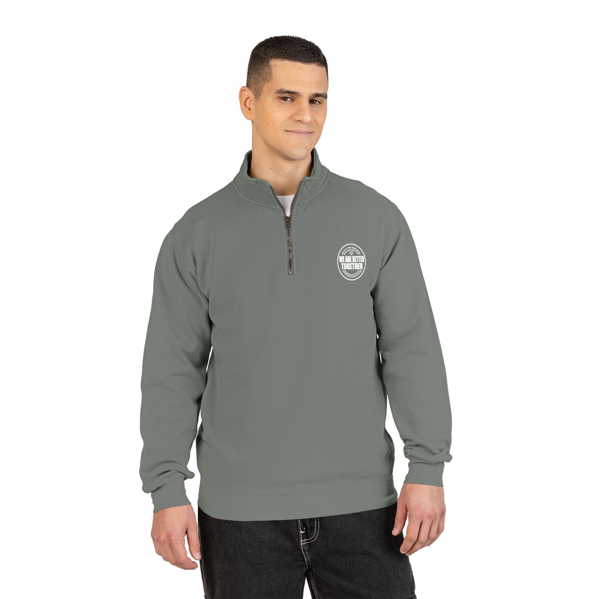 Quarter-Zip Sweatshirt — Small Chest Badge & Back Cross Graphic (Faith-Inspired)