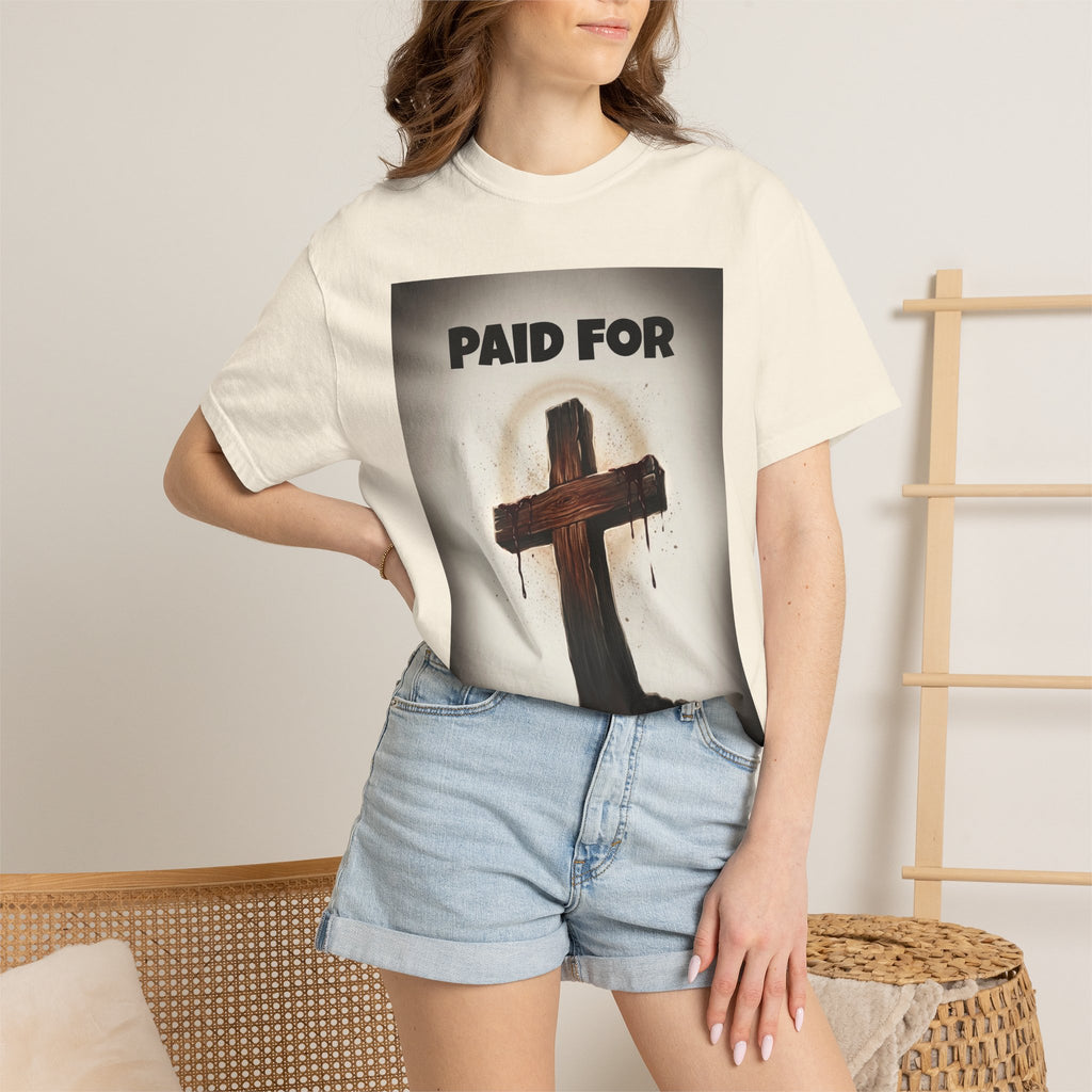 Christian T-Shirt — "Paid For" Cross Design with Rom. 10:13 Back