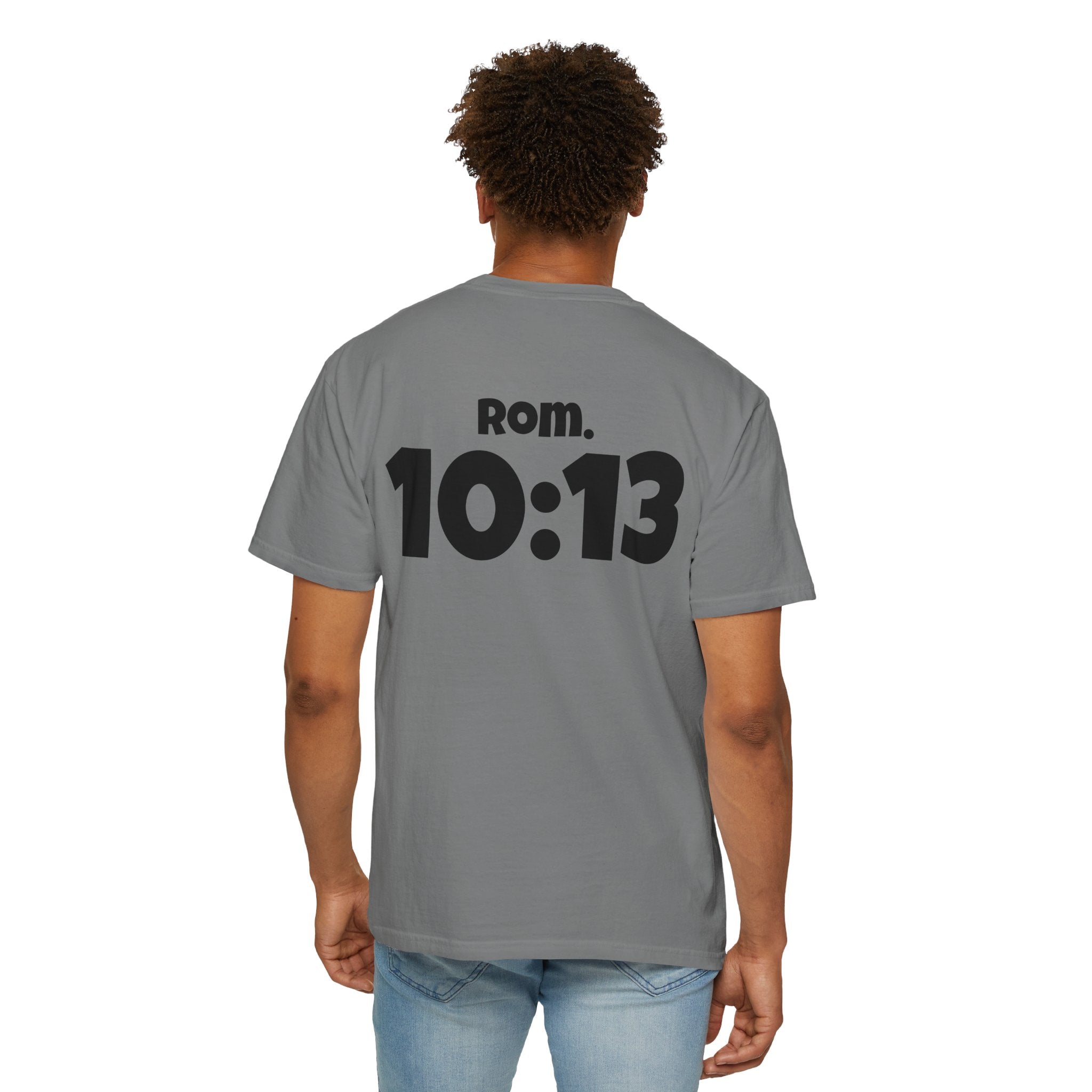 Christian T-Shirt — "Paid For" Cross Design with Rom. 10:13 Back
