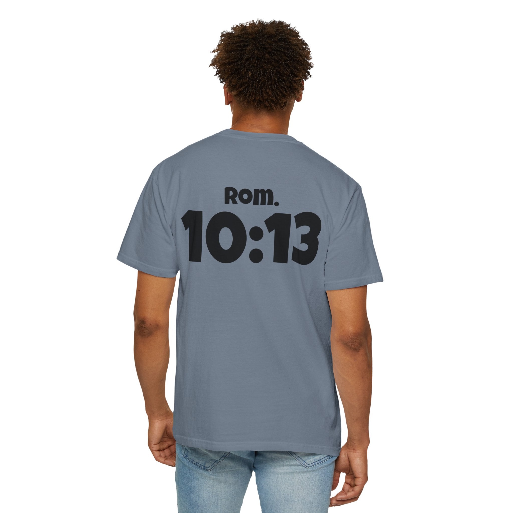 Christian T-Shirt — "Paid For" Cross Design with Rom. 10:13 Back