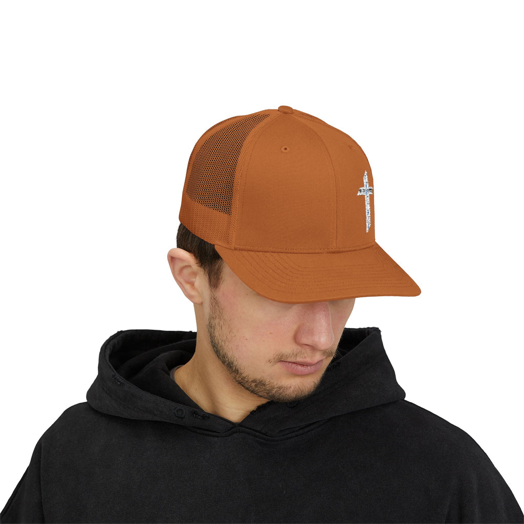 Embroidered Crystal Cross Snapback Trucker Cap — Religious Faith Baseball Hat