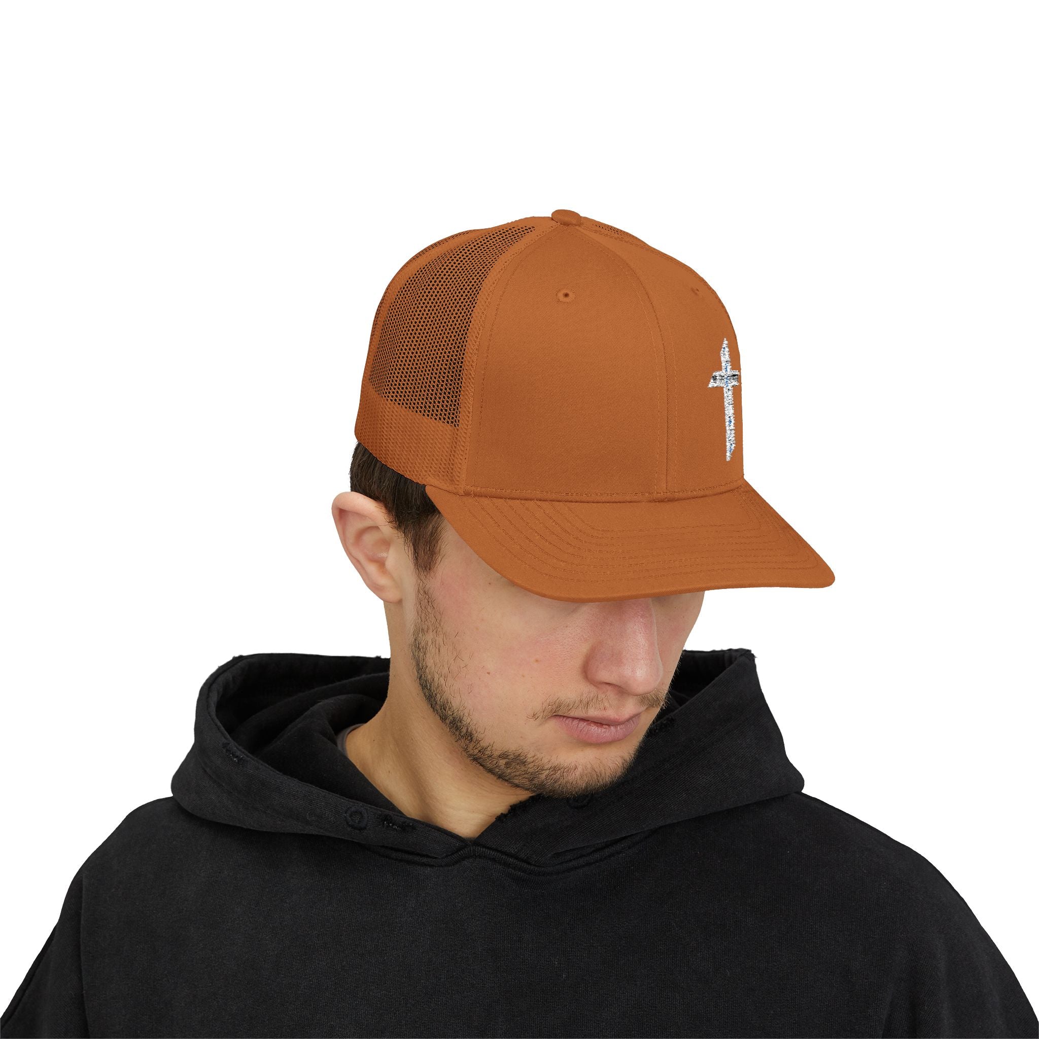 Embroidered Crystal Cross Snapback Trucker Cap — Religious Faith Baseball Hat