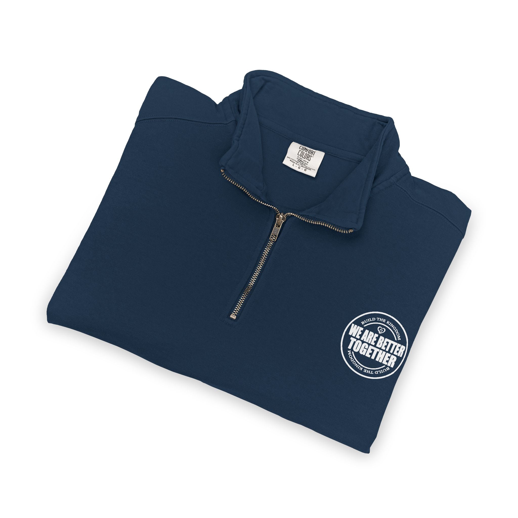 Quarter-Zip Sweatshirt — Small Chest Badge & Back Cross Graphic (Faith-Inspired)