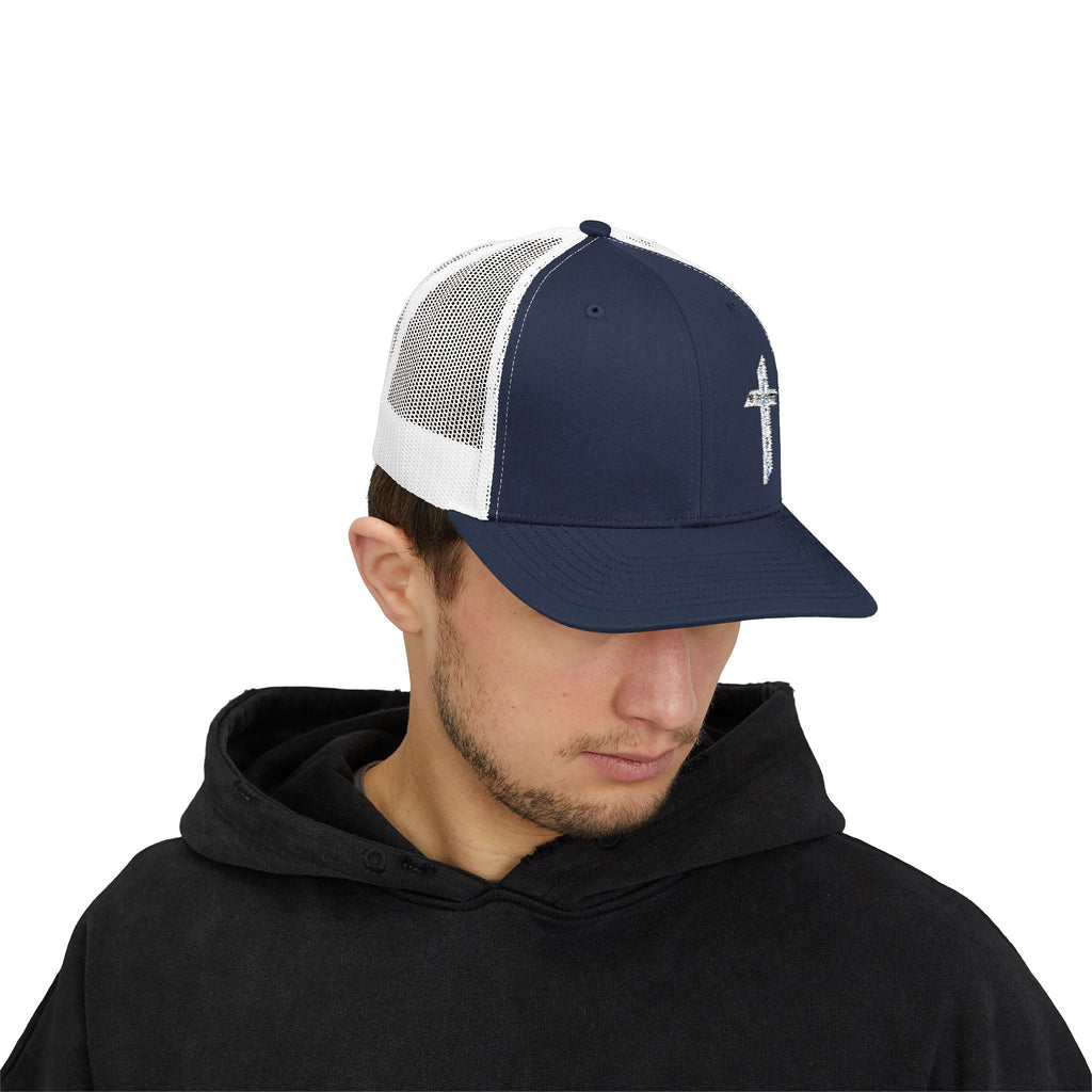 Embroidered Crystal Cross Snapback Trucker Cap — Religious Faith Baseball Hat