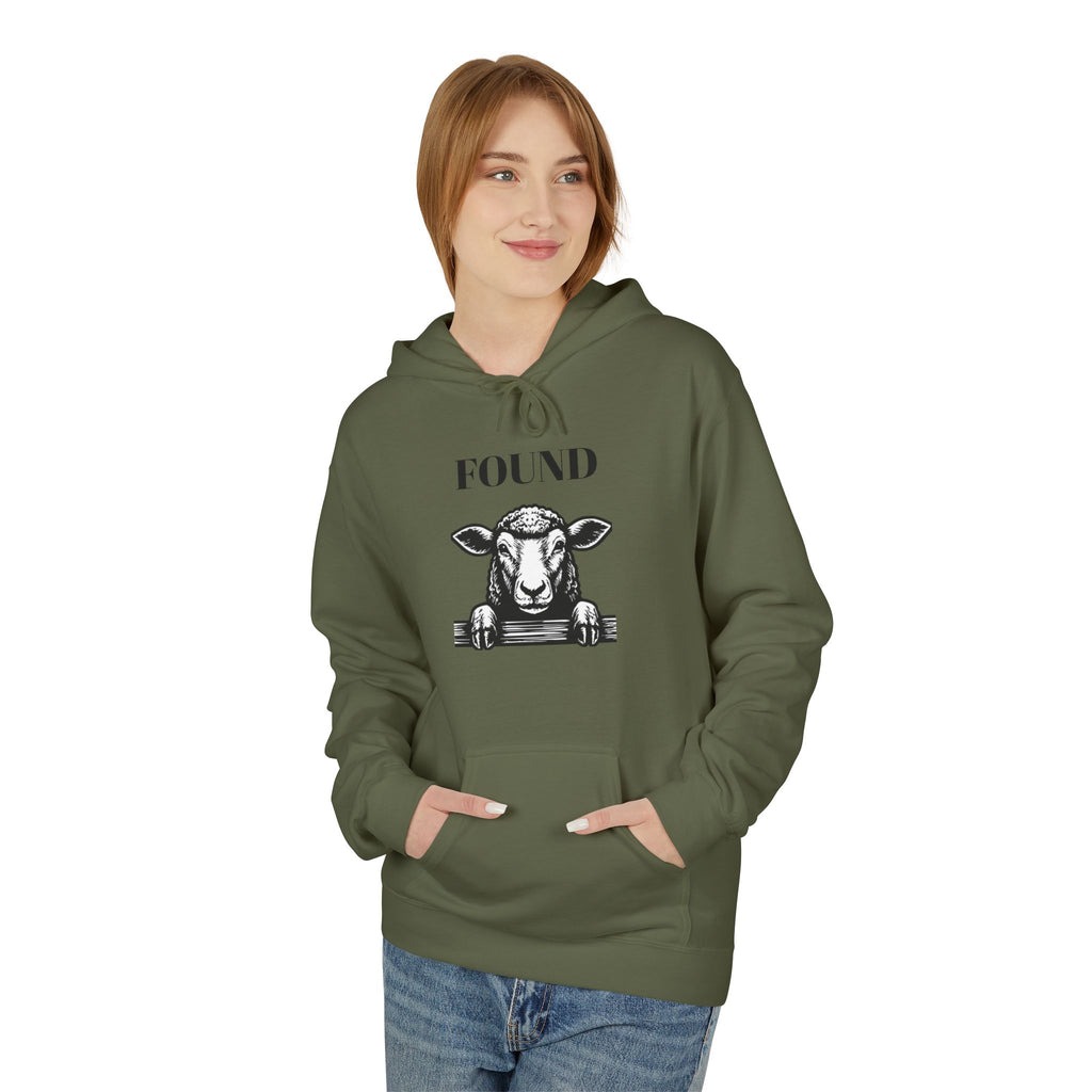 Sheep Graphic Hoodie – "FOUND" Front & Luke 15:7 Back Religious Pullover
