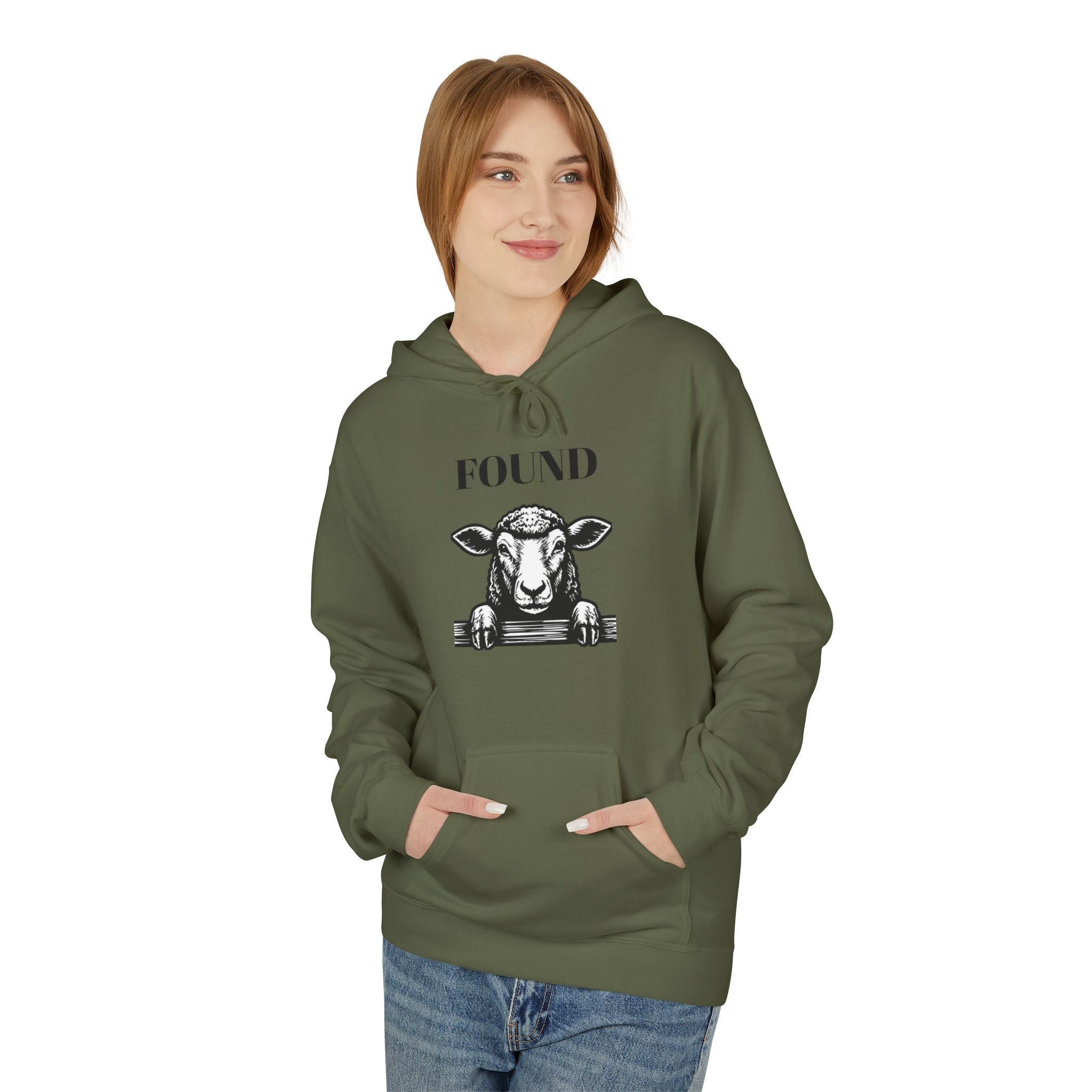 Sheep Graphic Hoodie – "FOUND" Front & Luke 15:7 Back Religious Pullover