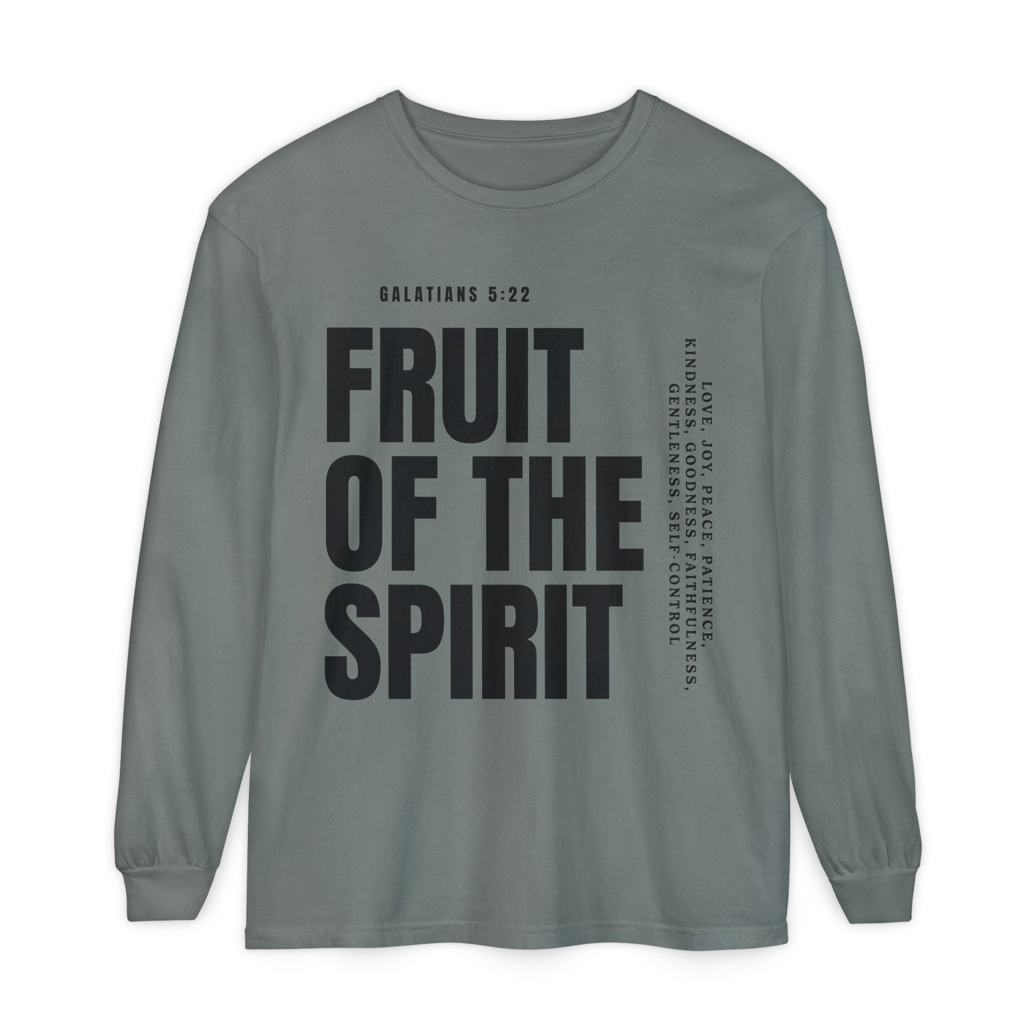 Fruit of the Spirit Long Sleeve Tee — Galatians 5:22 Christian Graphic Shirt (Be Fruitful)