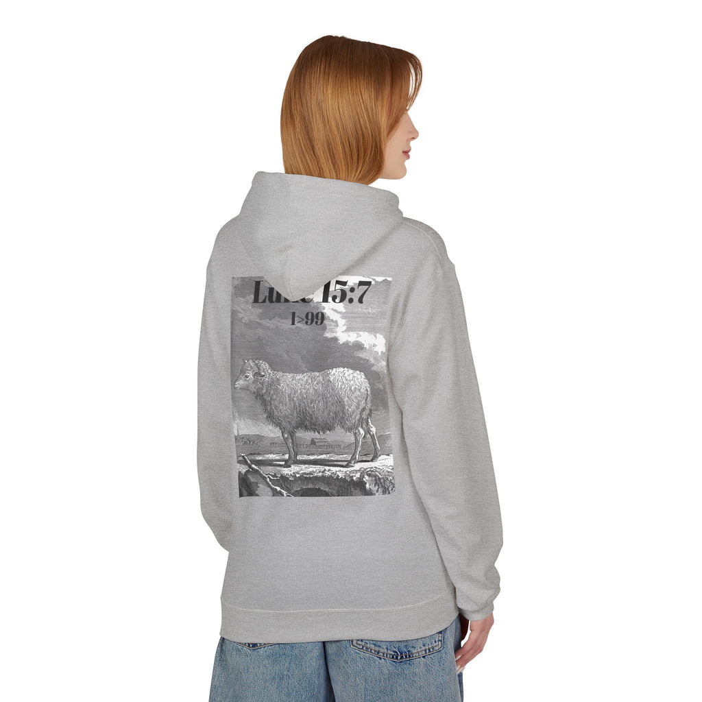 Sheep Graphic Hoodie – "FOUND" Front & Luke 15:7 Back Religious Pullover