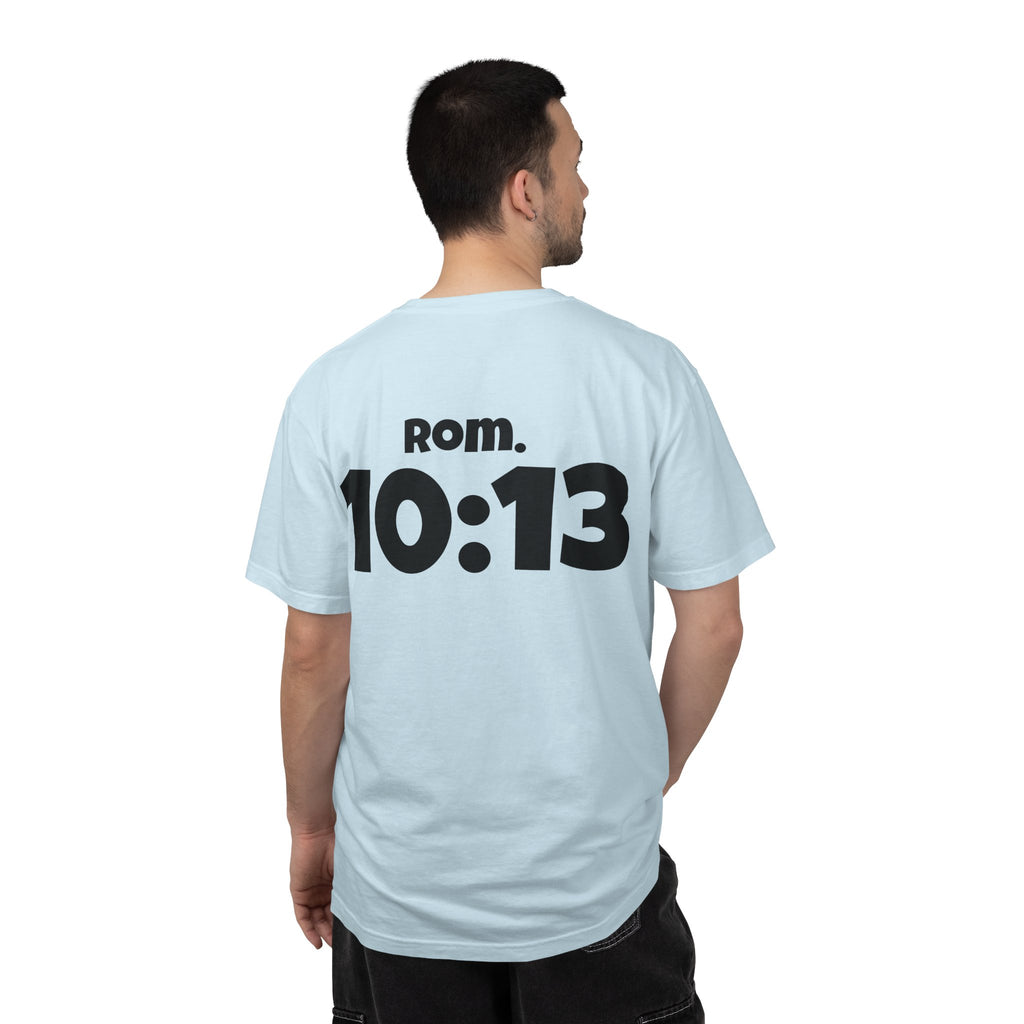 Christian T-Shirt — "Paid For" Cross Design with Rom. 10:13 Back