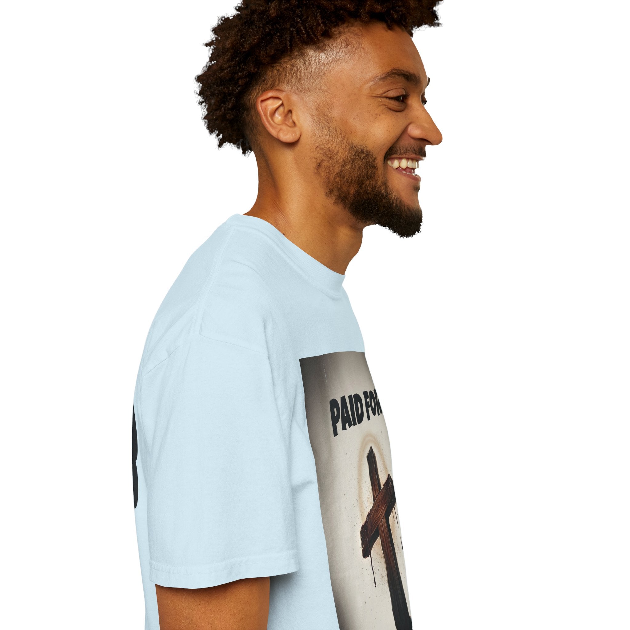 Christian T-Shirt — "Paid For" Cross Design with Rom. 10:13 Back