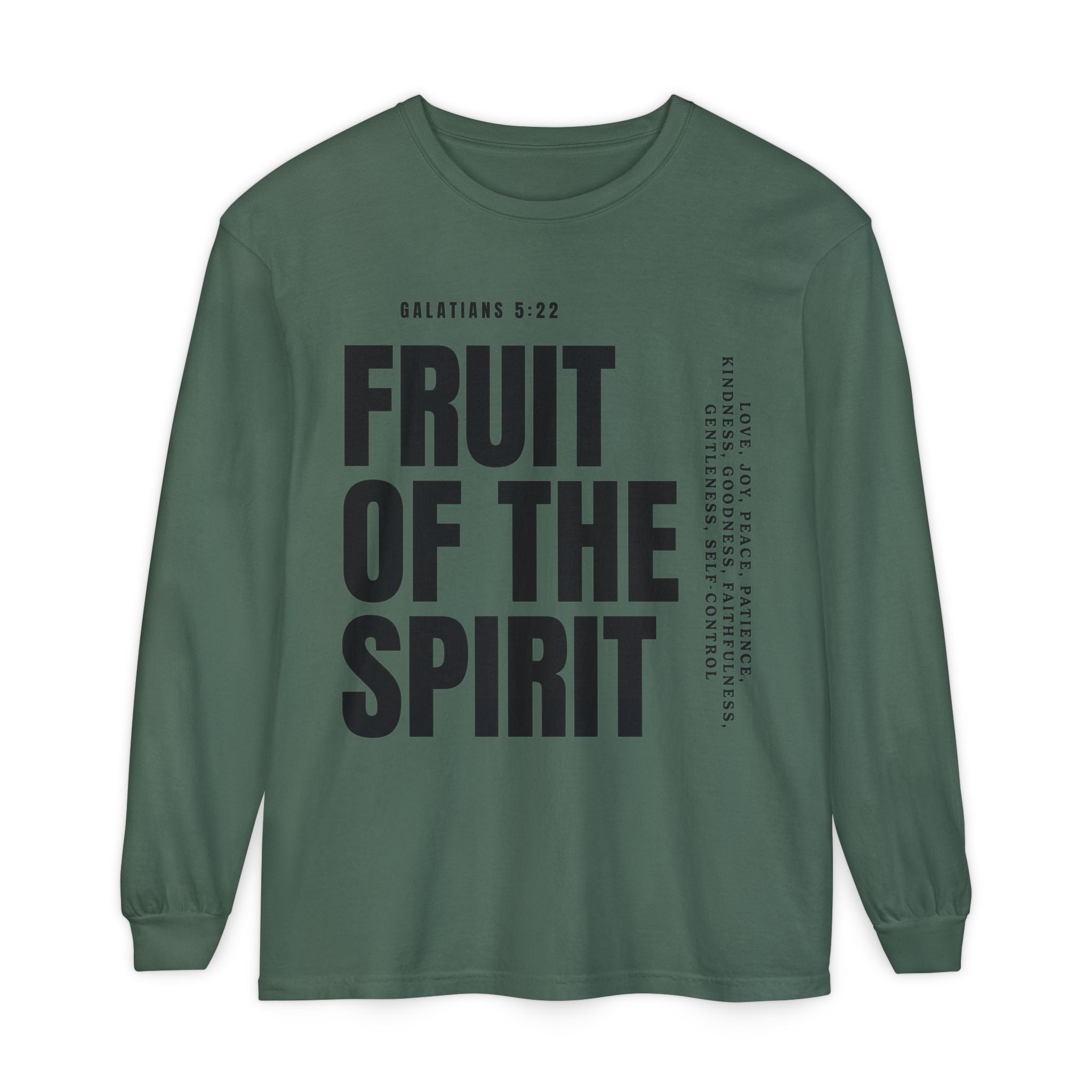 Fruit of the Spirit Long Sleeve Tee — Galatians 5:22 Christian Graphic Shirt (Be Fruitful)