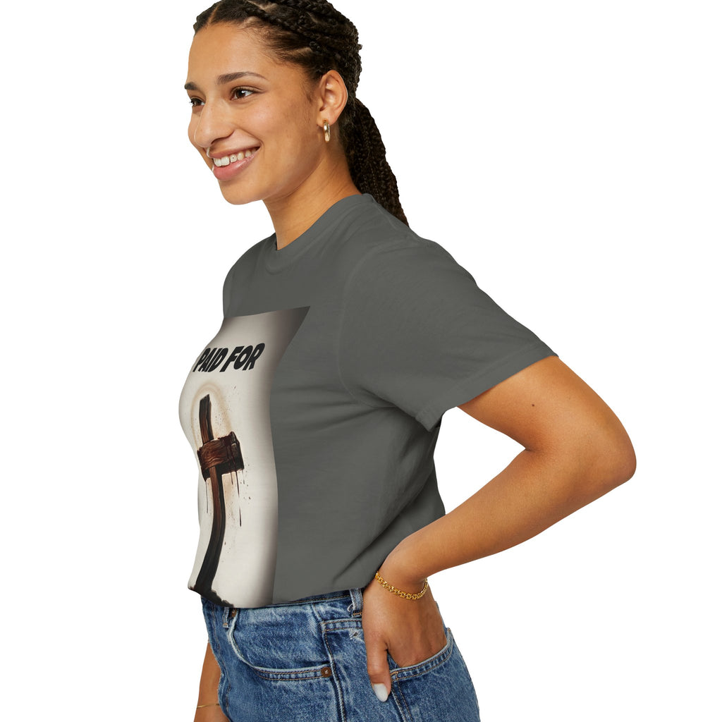 Christian T-Shirt — "Paid For" Cross Design with Rom. 10:13 Back