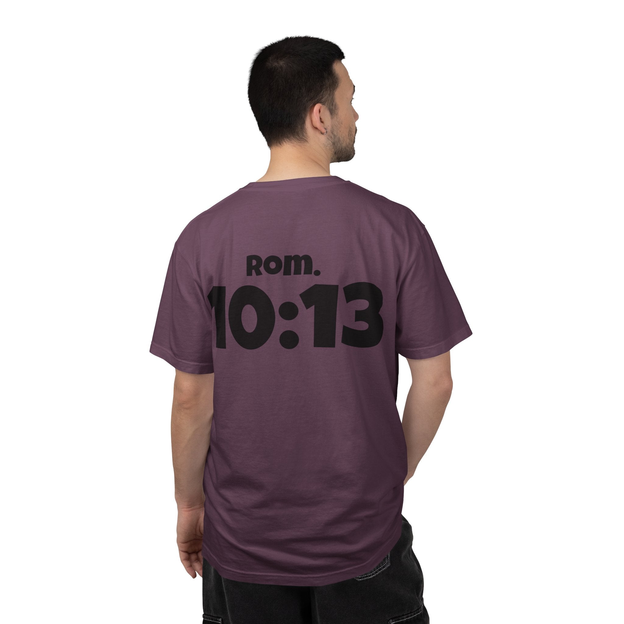 Christian T-Shirt — "Paid For" Cross Design with Rom. 10:13 Back
