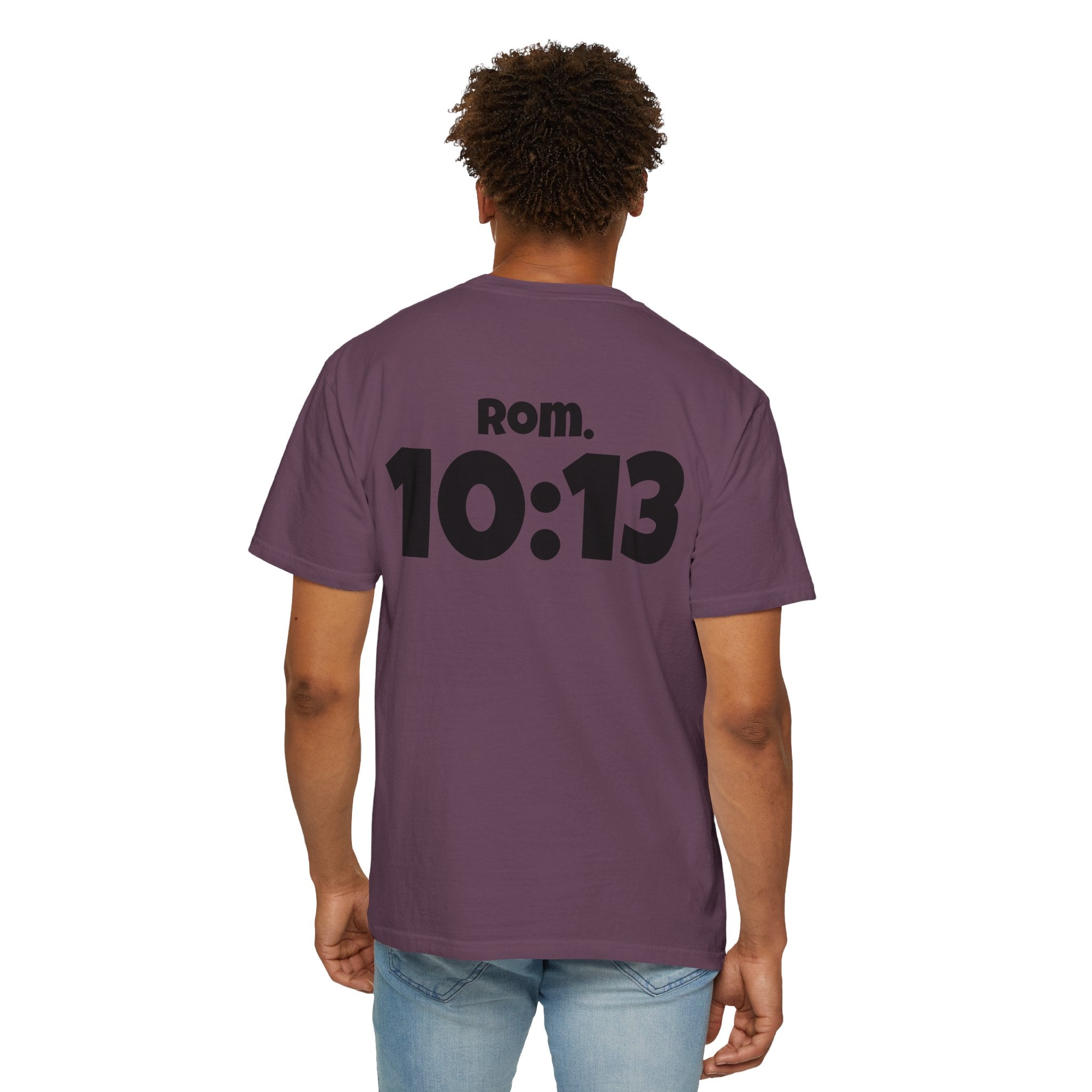 Christian T-Shirt — "Paid For" Cross Design with Rom. 10:13 Back
