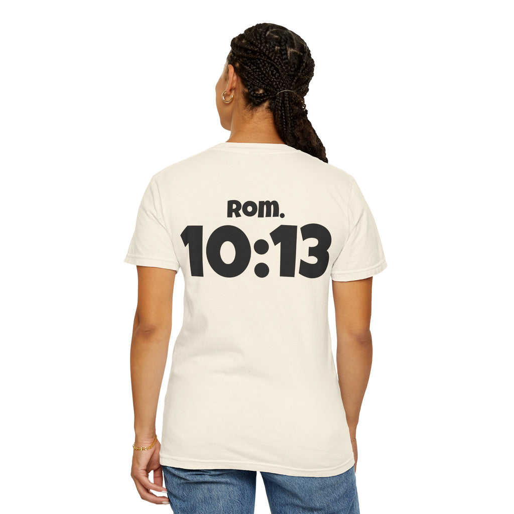 Christian T-Shirt — "Paid For" Cross Design with Rom. 10:13 Back