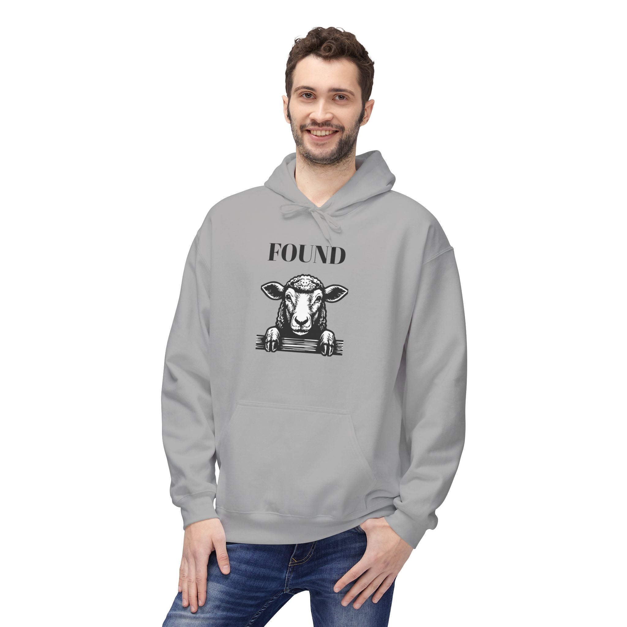 Sheep Graphic Hoodie – "FOUND" Front & Luke 15:7 Back Religious Pullover