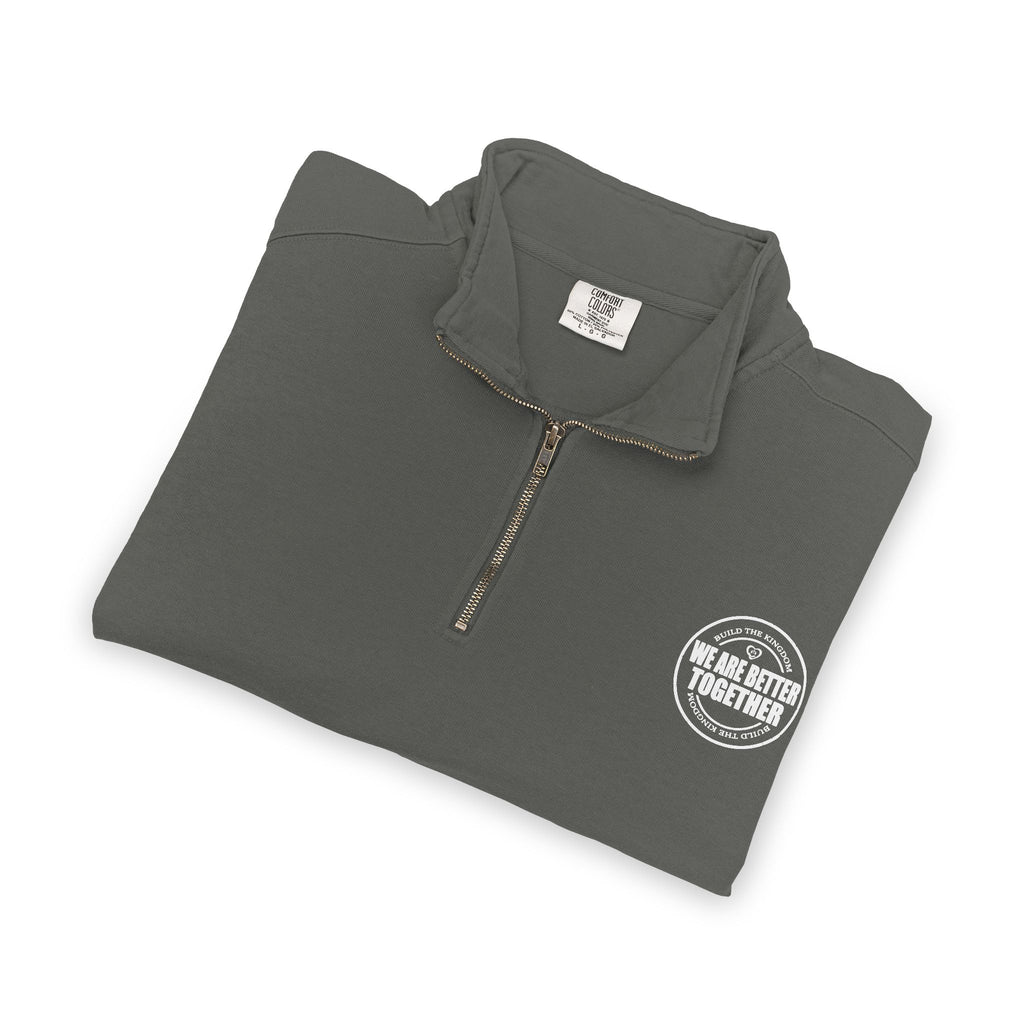 Quarter-Zip Sweatshirt — Small Chest Badge & Back Cross Graphic (Faith-Inspired)