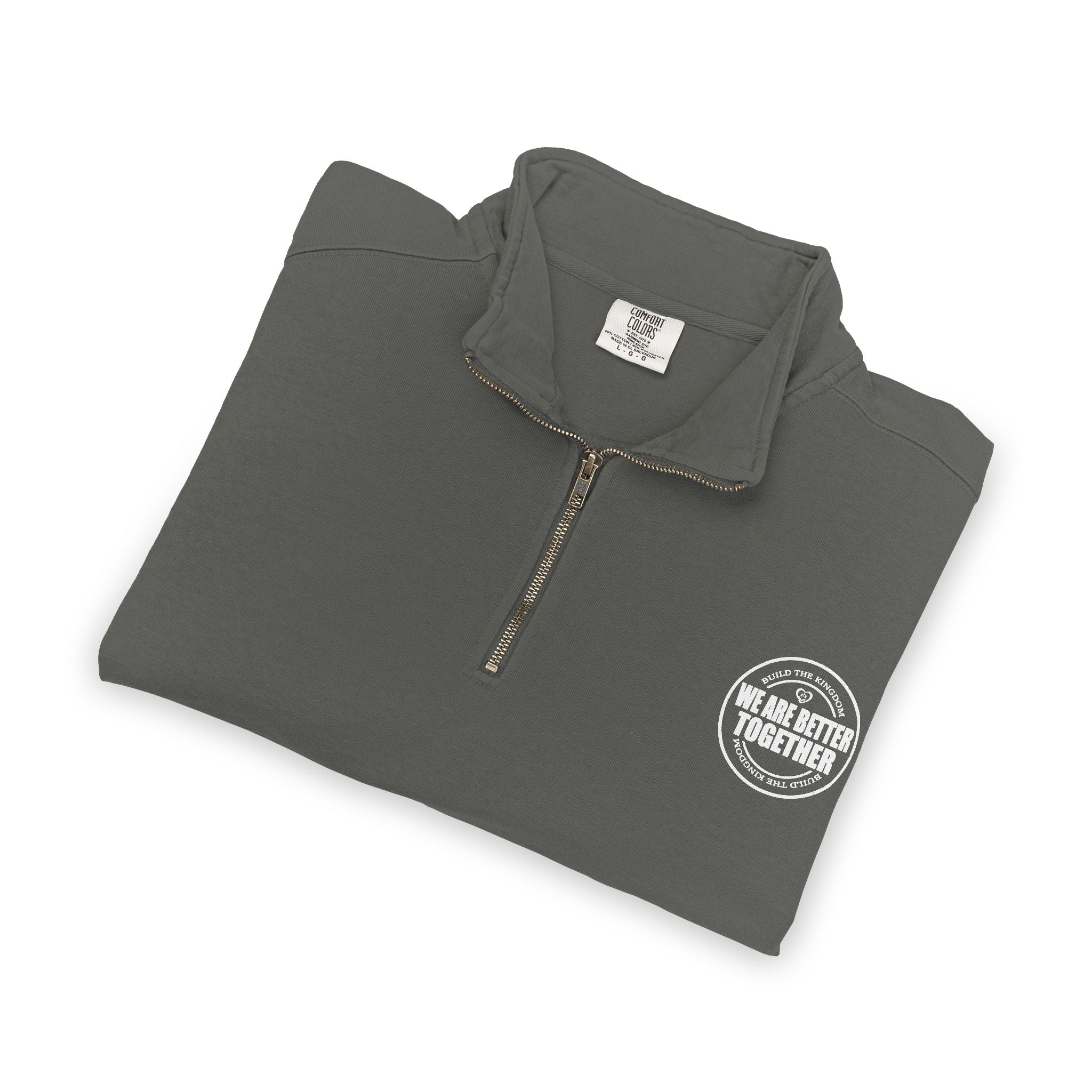 Quarter-Zip Sweatshirt — Small Chest Badge & Back Cross Graphic (Faith-Inspired)