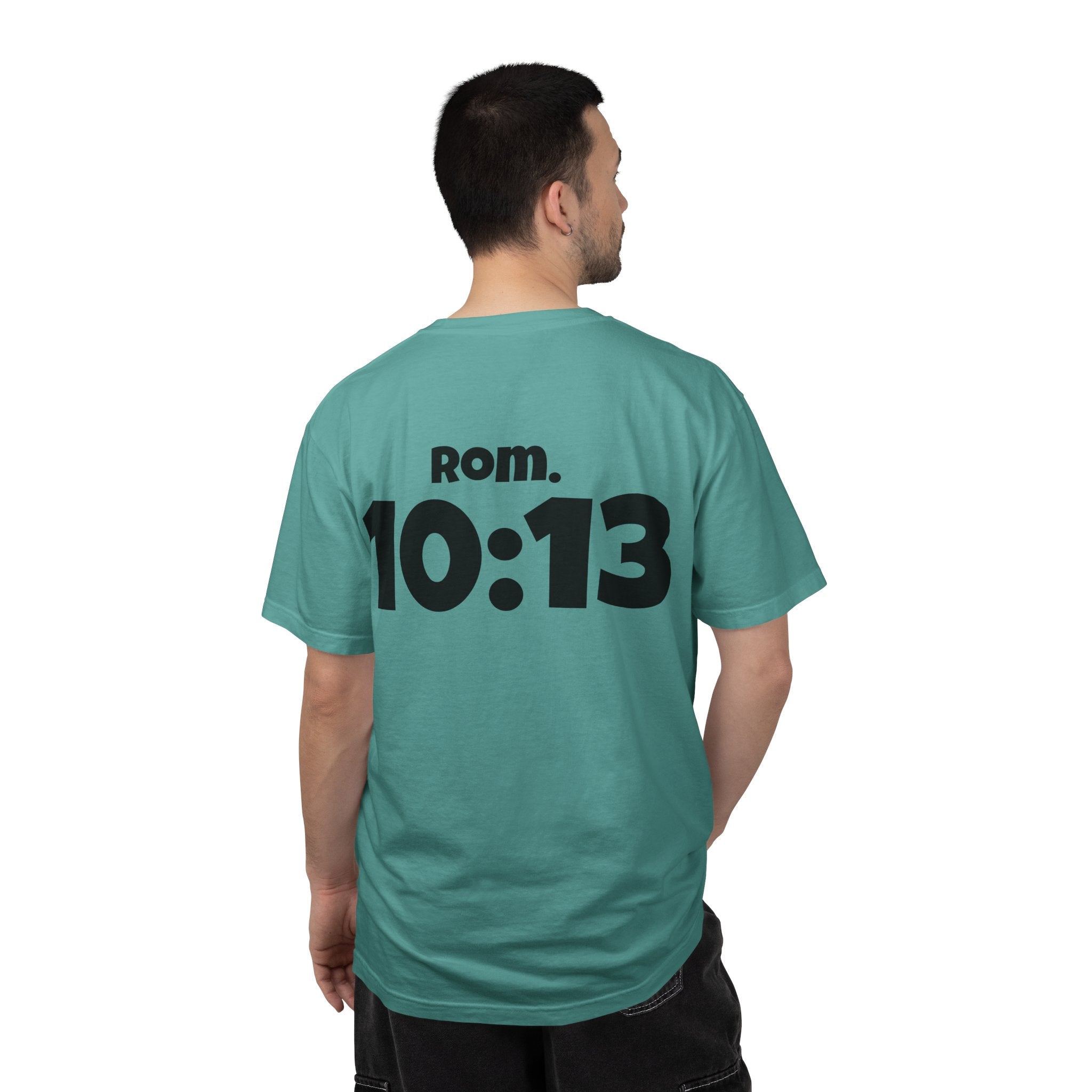 Christian T-Shirt — "Paid For" Cross Design with Rom. 10:13 Back