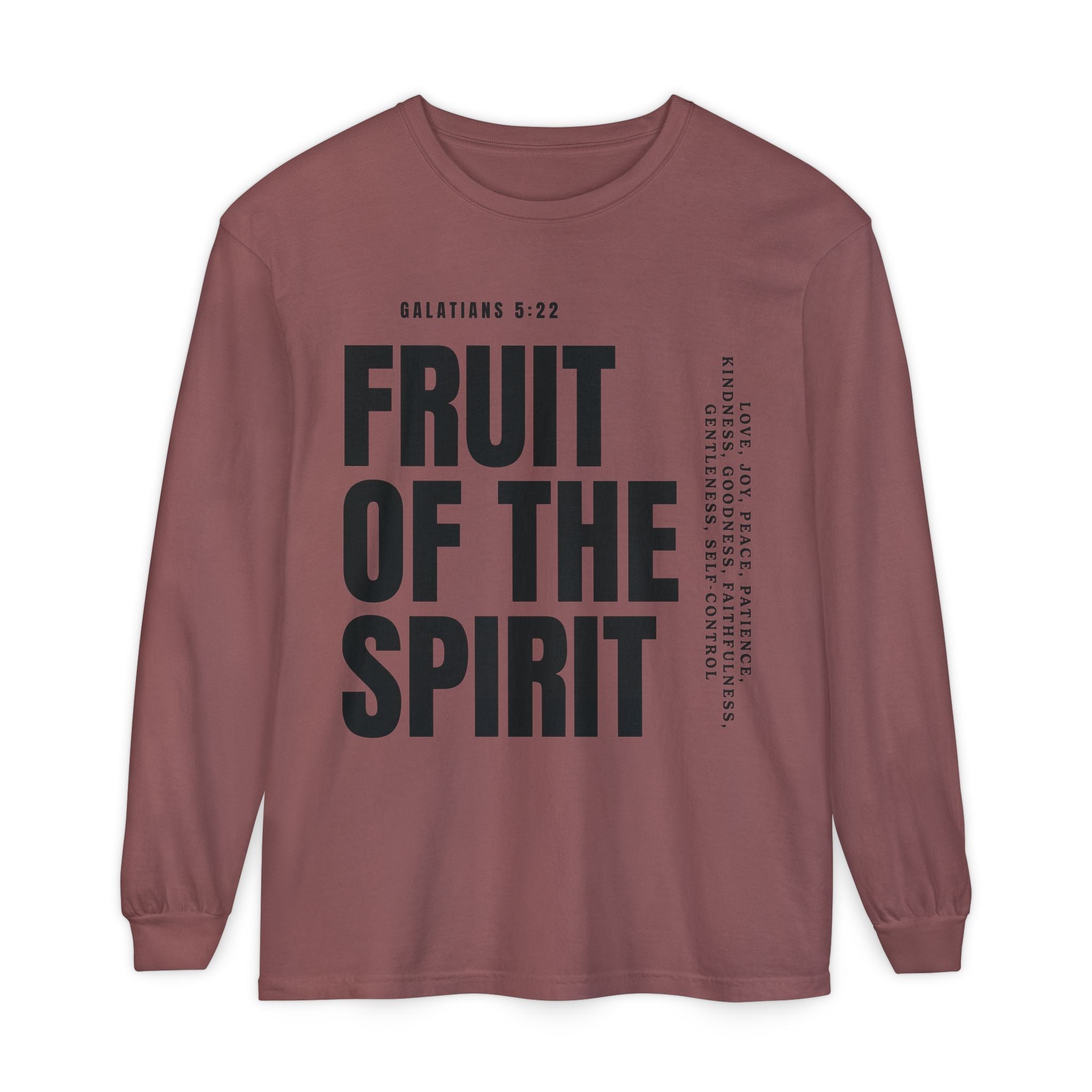 Fruit of the Spirit Long Sleeve Tee — Galatians 5:22 Christian Graphic Shirt (Be Fruitful)