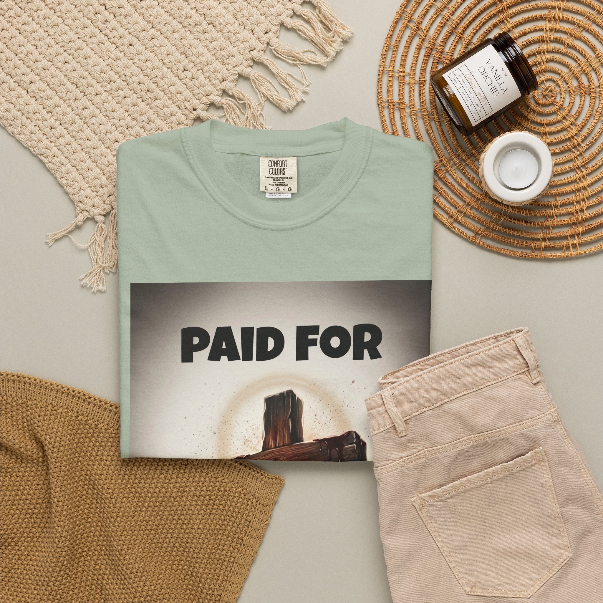 Christian T-Shirt — "Paid For" Cross Design with Rom. 10:13 Back